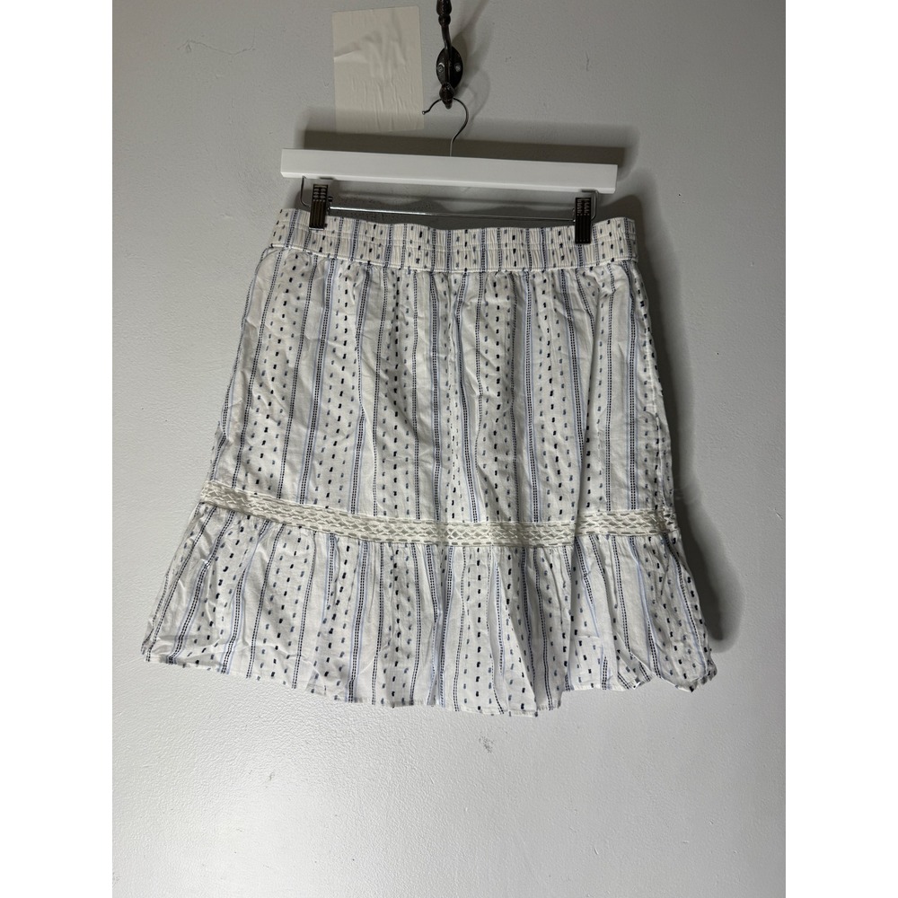 NWT loft clip tiered pull on mini skirt white blue size m - Picture 2 of 6